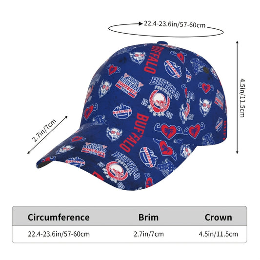Baseball Cap Featuring a Full-Print Design with a Blue And Red Football Theme, Made from 100% Breathable And Adjustable for Comfort