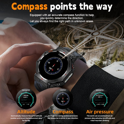 Men's Smartwatch - 1.39inch full touch HD Display, come with long range flashligh & GPS function, 530mAh large battery capacity, Wireless Calls/dial, compass, Music Control, massive sports modes, Zinc Alloy Case, Silicone and
