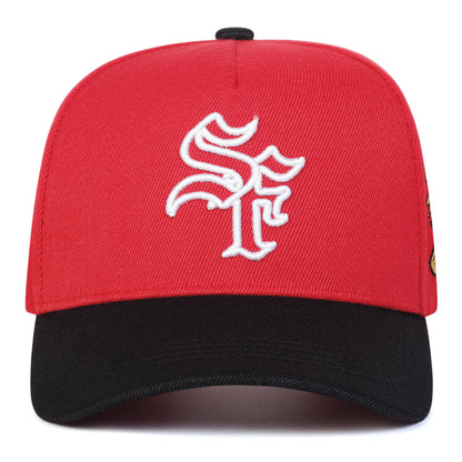 Men's Gothic SF Baseball Cap - Lightweight Adjustable Hat with SF Lettering, Red/Black/, Polyester Fill for Outdoor, Sports, Casual Attire - Casual Streetwear Hat, Baseball Hat, Outdoor Headwear, Stylish Contrast Design, Brea