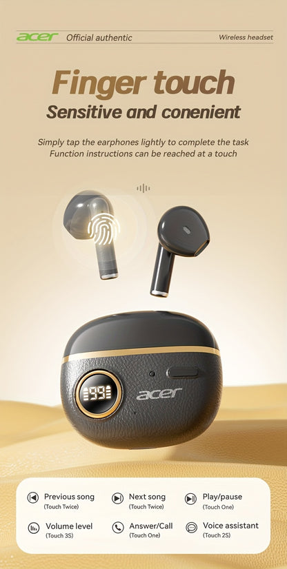 ACER TWS Wireless Earbuds with Deep Bass Stereo + Call Noise Cancellation, Long-Lasting Comfort, HIFI Sound, Lightweight Touch Design, Classic Retro Style, Non-Painful Wear for Sports, Running, Learning, Business, Music - Chr