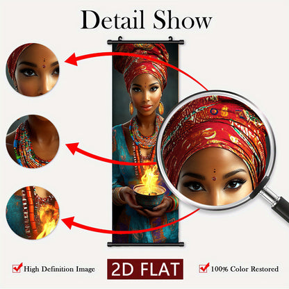 2D/ FLAT-3pcs African flame women wall murals, African women holding flame containers and wearing exquisite jewelry, high-definition high-quality printing, ink artwork poster, suitable for living room, bedroom, office decorat