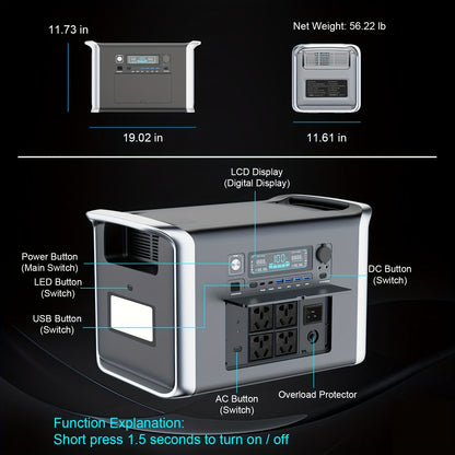 CTOLITY AP2000 2400W Solar-Powered Portable Power Station | 2048Wh LiFePO4 Battery, 2x200W Solar Panels, 110V Pure Sine Wave AC Outlets | Compact & Durable Design for Camping, RV, Hunting, CPAP, Outdoor Emergencies, Hunting P