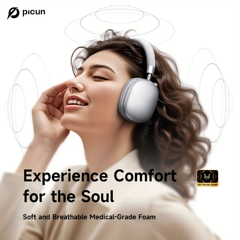 Picun F5 Hybrid ANC Wireless Headphones with 45dB Noise Cancellation, Wireless 5.4 Low-Latency, Spatial Audio, Hybrid ANC/Passive Mode, -C/, Compatible with PC/Laptop/Tablet/Skiing Headphones, 3.5mm Cable & Built-in Mic