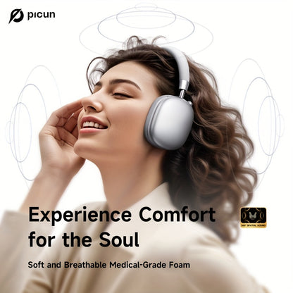 Picun F5 Hybrid ANC Wireless Headphones with 45dB Noise Cancellation, Wireless 5.4 Low-Latency, Spatial Audio, Hybrid ANC/Passive Mode, -C/, Compatible with PC/Laptop/Tablet/Skiing Headphones, 3.5mm Cable & Built-in Mic