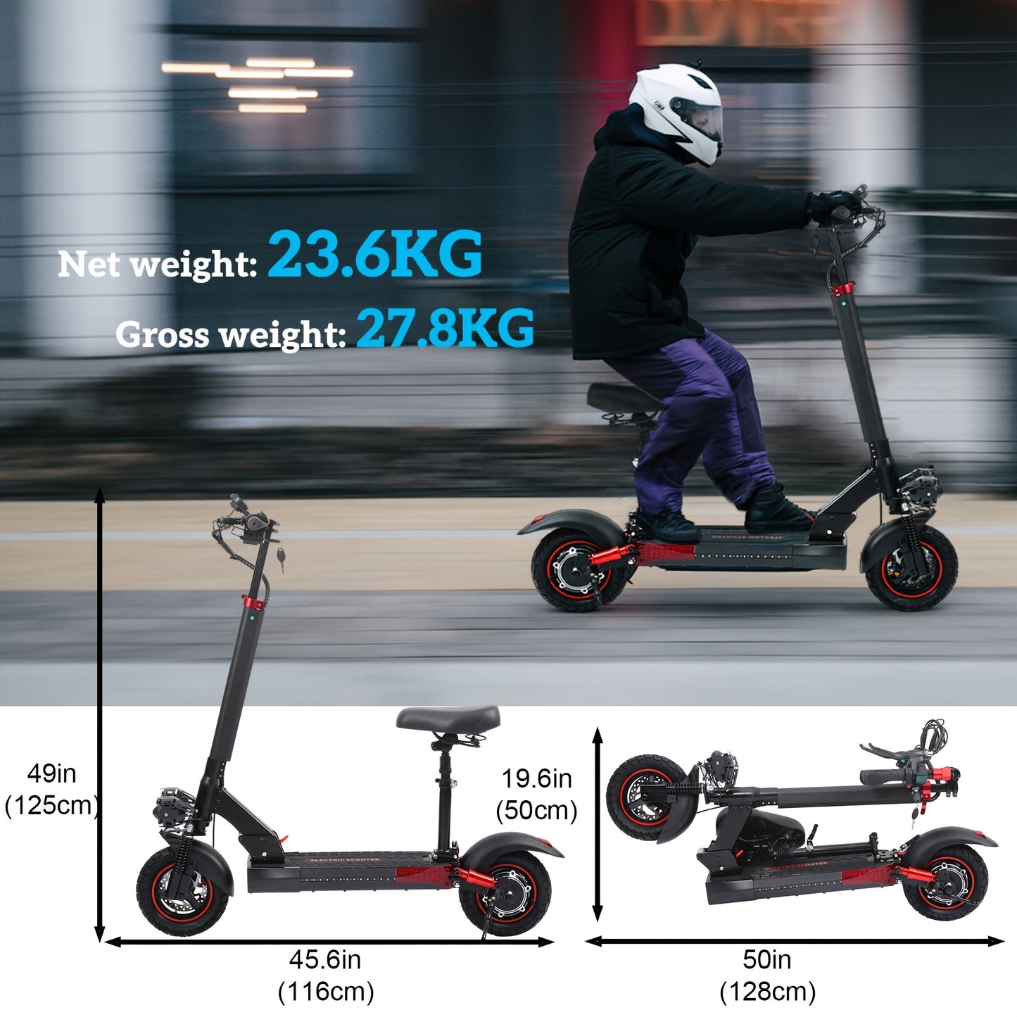 Foldable Electric Scooter with Detachable Seat & 10" All-Terrain Vacuum Tires - 48V15Ah/55KM Range, 50KM/H Speed, Dual Disc Brakes, Heavy-Duty e-Scooter for Off-Road, Commuting, Hills - Global Voltage ( Plug)
