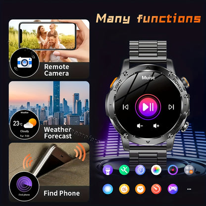 Paearofero 1000mAh Large Battery Outdoor Smartwatch, LED Flashlight, Wireless Calling, Voice Assistant, Multi-Function Reminder, Sports Fitness, 1.7-inch HD Display, Alloy Body, Men'S Smartwatch for iPhone&Android, Holiday Gi