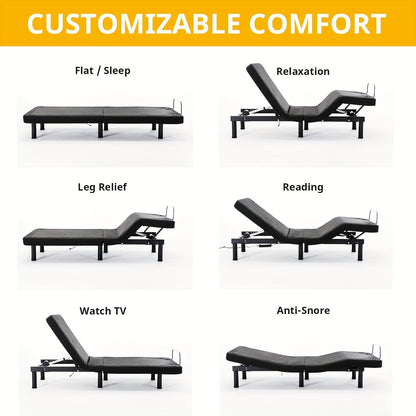 SmileBack Adjustable Bed Frame With Wireless Remote, Electric Bed Frame, Head And Foot Incline, Adjustable Leg Heights Bed Base