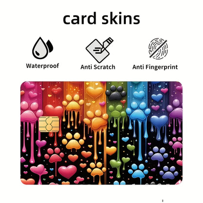 Vibrant Multicolor Heart & Paw Print Sticker Decals - Glossy-Like Matte Finish Temporary ID Holders for Credit Cards, Debit Cards, Keys, Room Access & Light Stickers - Easy Peel & Stick, One-Time Use, Durable Adhesive (No Res
