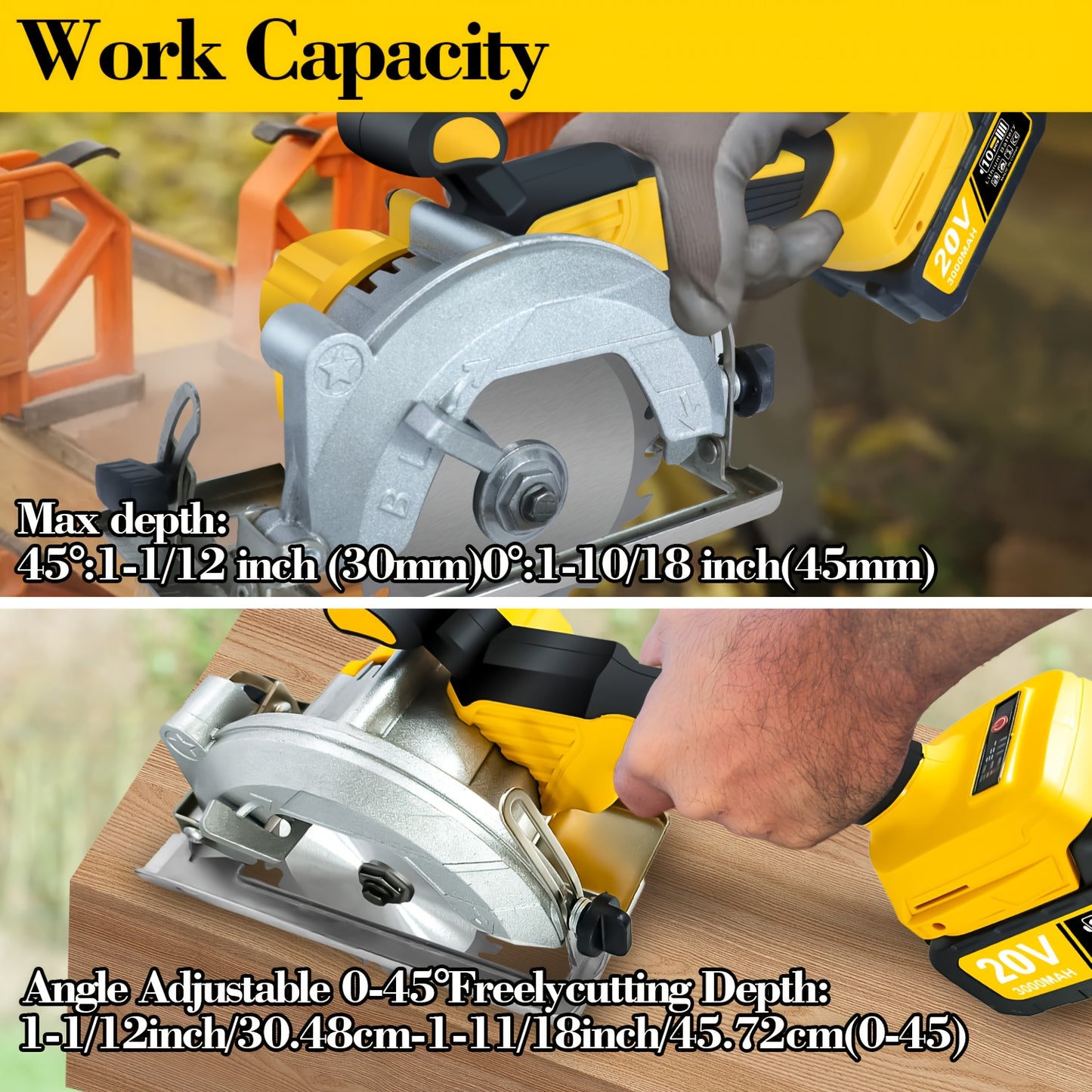 5 Inch Brushless Cordless Circular Saw, 2*3Ah Battery Powered, Adjustable Depth And Angle (0-45°), Four 5-inch Saw Blades, 6900RPM Power Wood Saw with Brushless Motor & Dijital Display, Portable for Wood, Metal, DIY Projects