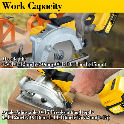 5 Inch Brushless Cordless Circular Saw, 2*3Ah Battery Powered, Adjustable Depth And Angle (0-45°), Four 5-inch Saw Blades, 6900RPM Power Wood Saw with Brushless Motor & Dijital Display, Portable for Wood, Metal, DIY Projects