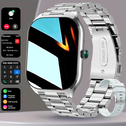 1pc Coiusor Smart Watch for Men & Women - Elegant Golden-Tone Stainless Steel, 2.01" HD Display, Wireless Calls, USB Rechargeable, Wireless 5.2, Sports Modes, Pedometer, Message Notifications, Compatible with iPhone/Android
