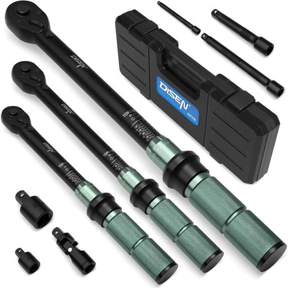 9pcs Click Torque Wrench Set 1 4 3 8 1 2 Drive 20220in.lb 545 Ft.lb 10170 Ft.lb with 6 Adapters 3 Accuracy 72Tooth Dual Scale Storage Case for Bike Motorcycle Car Truck Repair, Adjustable Torque Wrench, Torque Wrench for Auto