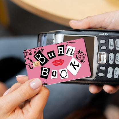4-Pack Cute Color Block PVC Credit Card Skins - Pink & Design with "Burn Book" Text, Anti-Scratch & Waterproof Vinyl Stickers for Debit, Transit