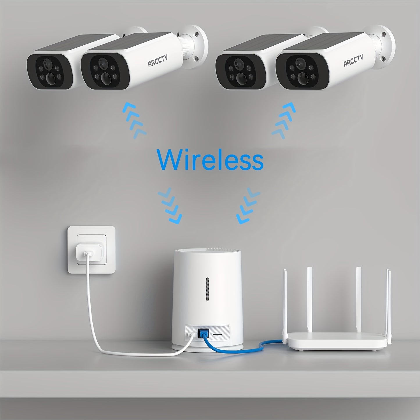 ARCCTV Cam 4-Cam Kit, Security Camera Outdoor Wireless, 2K Camera with Integrated Solar Panel, Forever Power, Smart Siren & Spotlights, 2-Way Audio, App-Controlled (Wi-Fi), 4MP Face Recognition AI, 5G & 2.4 GHz Wi-Fi, No Mont