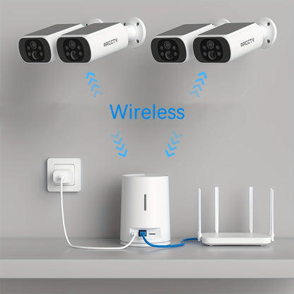 ARCCTV Cam 4-Cam Kit, Security Camera Outdoor Wireless, 2K Camera with Integrated Solar Panel, Forever Power, Smart Siren & Spotlights, 2-Way Audio, App-Controlled (Wi-Fi), 4MP Face Recognition AI, 5G & 2.4 GHz Wi-Fi, No Mont