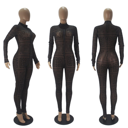 Women's Sexy One-Piece Outfit - Non-Transparent Long Sleeve Jumpsuit, Machine Washable Party & Everyday Jumpsuit for Women (S-XXL) - D9459