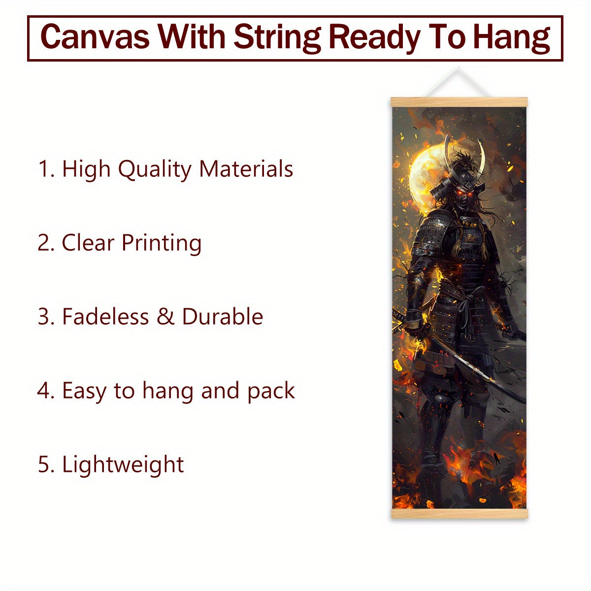 4pcs Unframed Dynamic Flaming Samurai Canvas Posters - Japanese Ukiyo-e Art Style, Odorless & HD, Ideal for Gaming Room/Living Room Decor, Perfect Gift for Japanese Culture Enthusiasts, Indoor Wall Art, Living Room Decor | Sa
