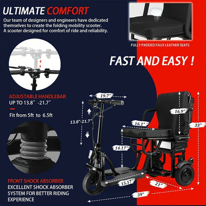 High-Quality Commute, Easy-Fold Electric Tricycle for Adults - No Assembly Required, Lightweight 45lbs, 20 Mile Range with Basket Included, WISGING
