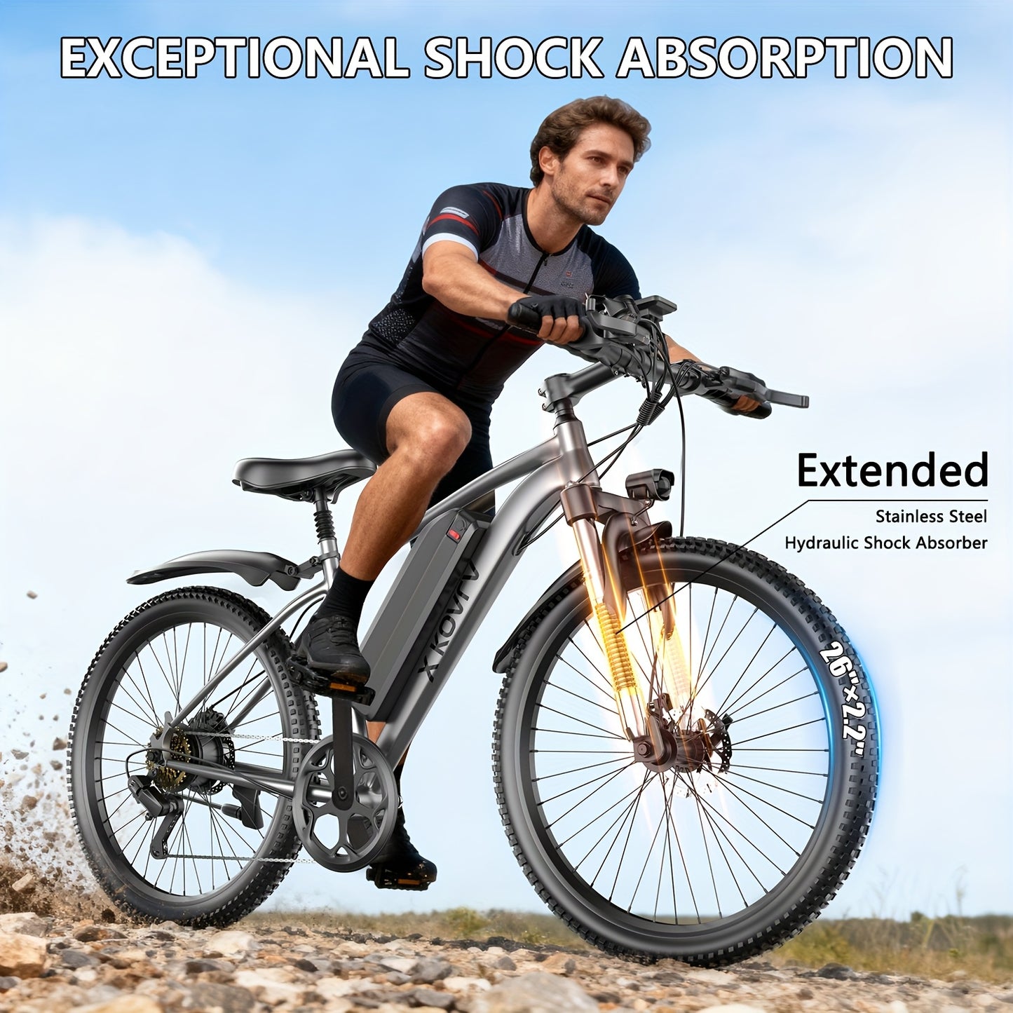 26 Inch Adult Electric 48V10Ah Removable Battery 740W Peak Motor 20 MPH All-Terrain Mountain E- with Front Suspension, Disc Brakes & LCD Display - Heavy-Duty Tire Conversion (Compatible with 110-240V) for Men &