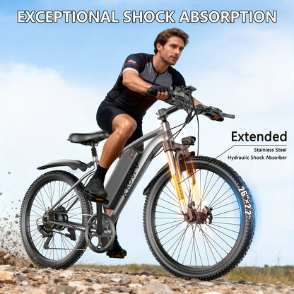 26 Inch Adult Electric 48V10Ah Removable Battery 740W Peak Motor 20 MPH All-Terrain Mountain E- with Front Suspension, Disc Brakes & LCD Display - Heavy-Duty Tire Conversion (Compatible with 110-240V) for Men &