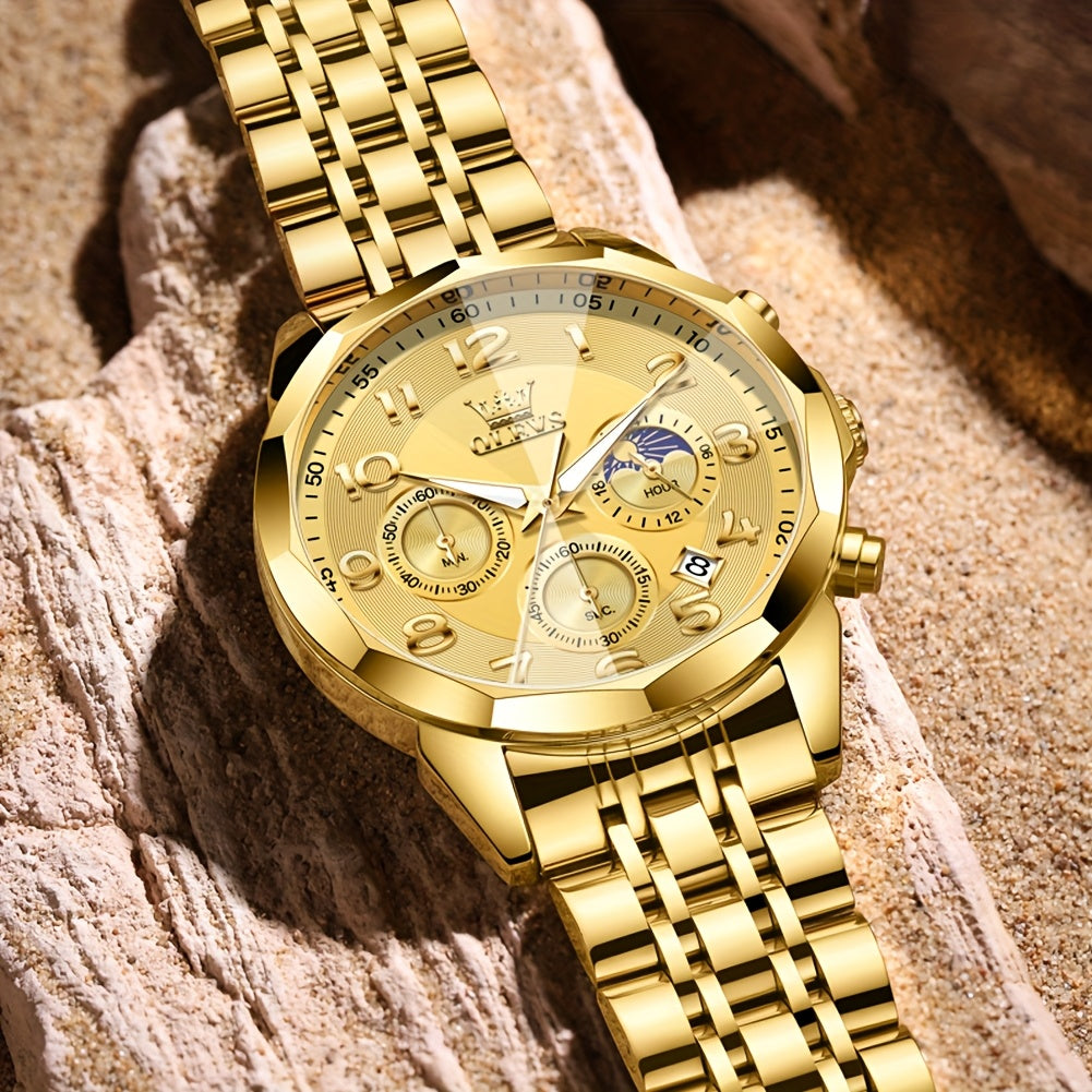 OLEVS Watches For Men Analog Quartz Dress Business Watch Day Date Stainless Steel Classic Casual Luxury Luminous Male Wrist Watches Golden/black/blue/white