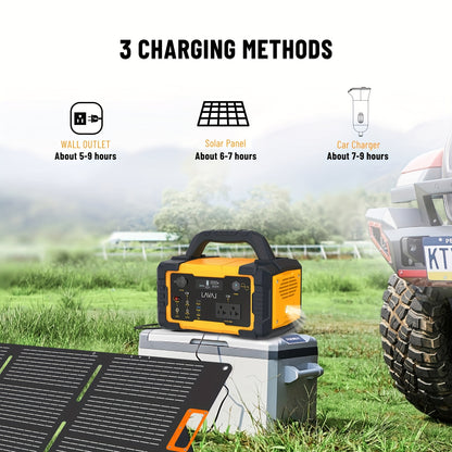 Portable Power Station with Solar Panel, 293Wh-1075Wh Solar Generator with 60W USB-C PD Output, 110V Pure Sine Wave AC Outlet, Flashlight, LiFePO4 Battery Pack for Family Emergency Outdoor Hunting Camping RV Travel