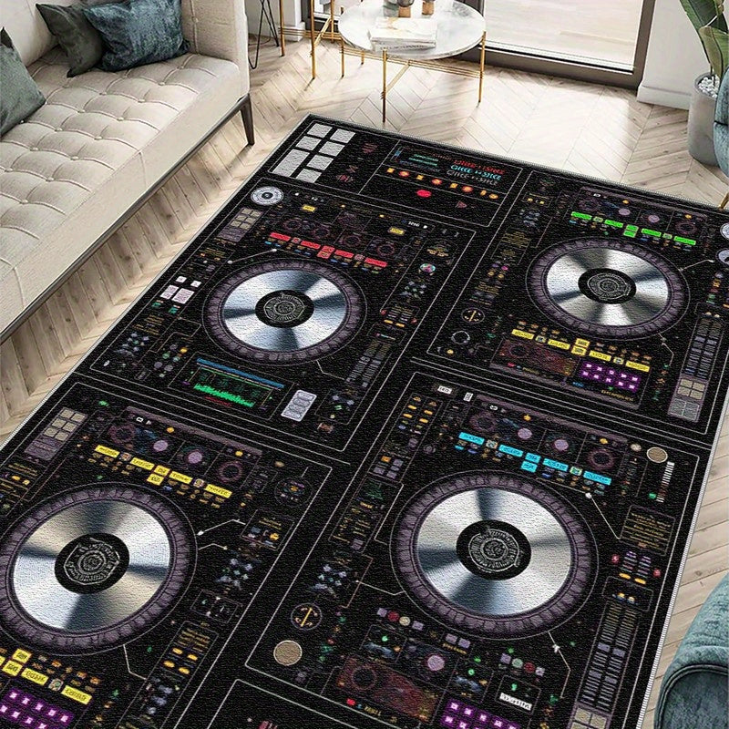 1pc DJ-Themed Area Mat with DJ Mixer Console Design - Heavy-Duty Rubber Backing, Machine Washable Floor Mat for Home Studio, Living Room, Bedroom, Office - DJ Setup Decor in - Ideal Gift for Music Producers & DJs - Easy-Clean