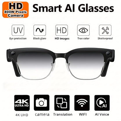 New Smart AI Glasses for Photo And Video Recording, with 800W Pixel Ultra-wide Camera, High-definition Video 1080P, Anti-shake for Photography And Video, Blue Light Blocking, Dual-mic Noise Reduction, AI Voice Control, Wi-Fi