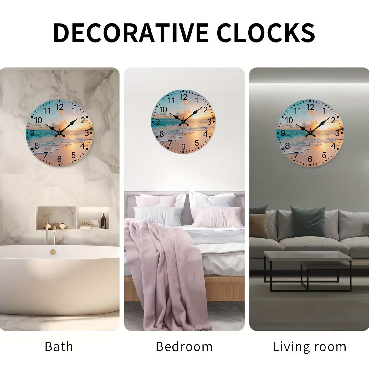 [Wooden Wall Clock] Wooden Wall Clock | Beach Sunrise Design, Silent, for Living Room Bedroom, Room Decor, Office, Christmas New Year Valentine
