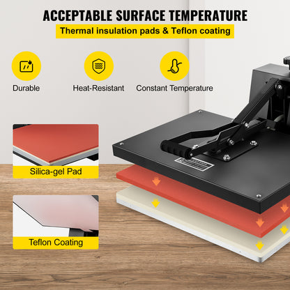 VEVOR 1700W Heat Press, 16x24/15x15/16x20in Power Heat Press Machine, High Pressure Fast Heating Heat Press Machine for T-Shirt, Digital Industrial Sublimation Printer for Heat Transfer Vinyl, Easy to Use, Black