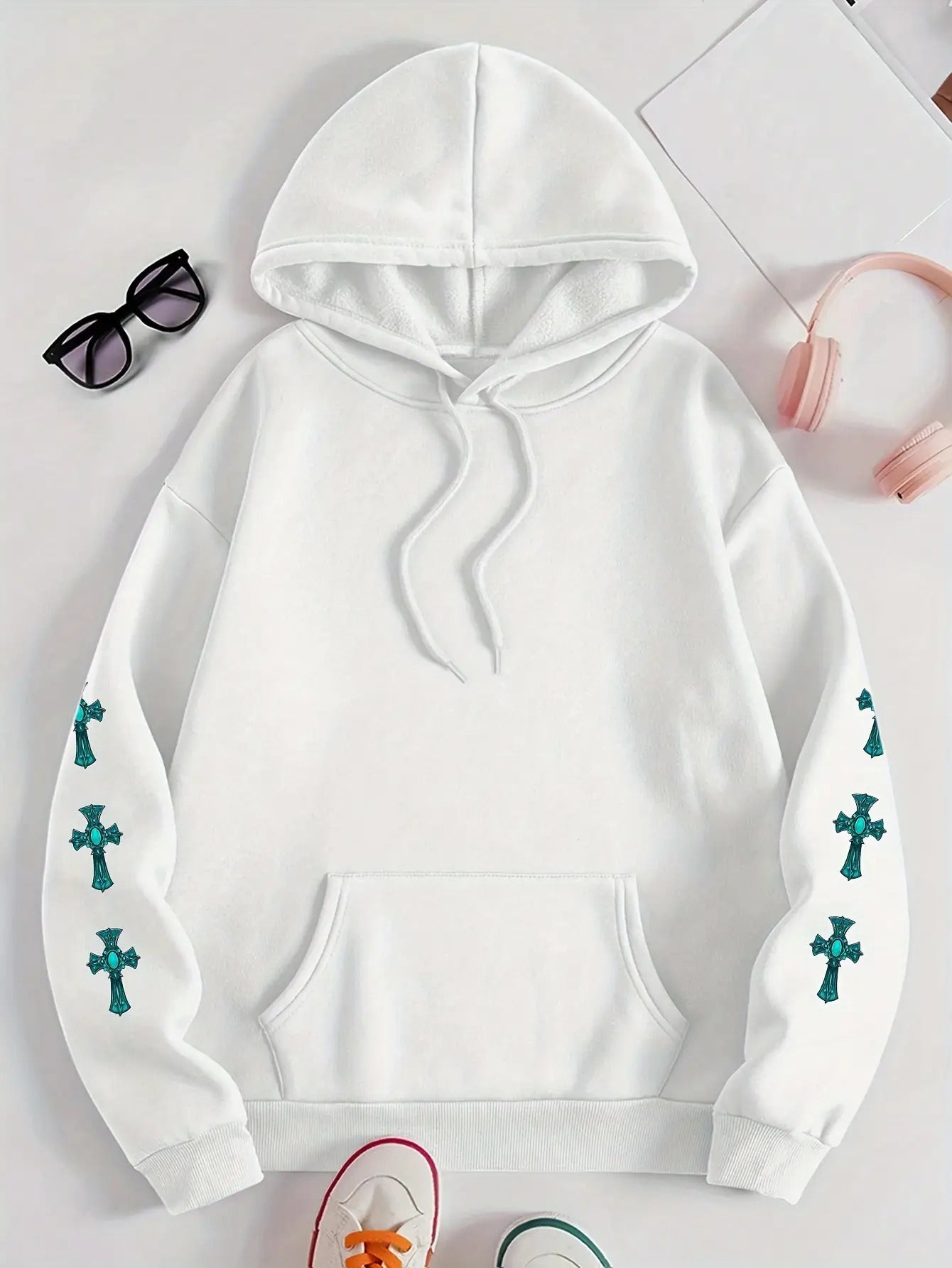 Women's Christian Bible Verse Hooded Sweatshirt "This Is How I Fight My Battles" with Cross & Prayer Hands Print - Winter Warm Hoodie, Long Sleeve Religious Apparel for Church, Prayer Meeting & Christmas (Gray) - Casual Faith