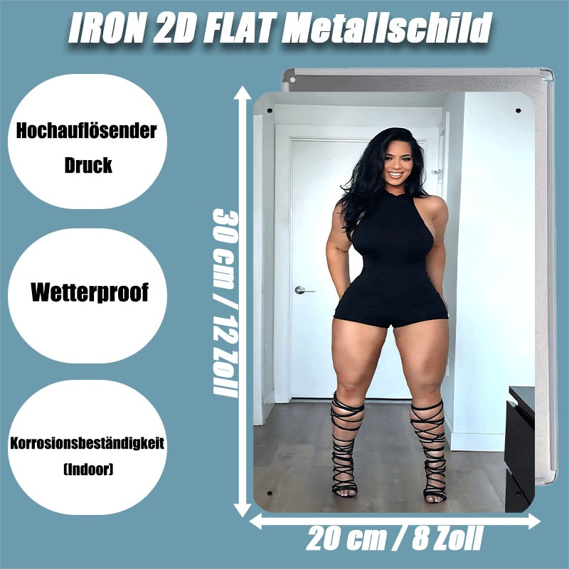 2D Flat, 1pc 2D Flat Poster, 1pc  Iron Sign, Metal Logo (8in X 12in, 20cm X 30cm) - Fashionable Woman in Black Bodysuit with High Heels and Lace-Up Boots, Tin Sign Decorative Art for Halloween and Christmas Decorations, 2D Fl