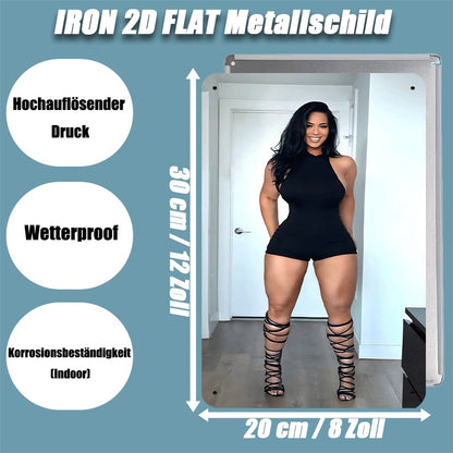 2D Flat, 1pc 2D Flat Poster, 1pc  Iron Sign, Metal Logo (8in X 12in, 20cm X 30cm) - Fashionable Woman in Black Bodysuit with High Heels and Lace-Up Boots, Tin Sign Decorative Art for Halloween and Christmas Decorations, 2D Fl