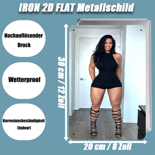 2D Flat, 1pc 2D Flat Poster, 1pc  Iron Sign, Metal Logo (8in X 12in, 20cm X 30cm) - Fashionable Woman in Black Bodysuit with High Heels and Lace-Up Boots, Tin Sign Decorative Art for Halloween and Christmas Decorations, 2D Fl
