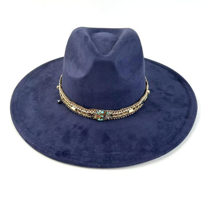 1pc Bohemian-Style Wide-Brimmed Women'S Felt Hat - with a Turquoise Bead Chain Decorative Band - Suitable for Holiday Dress-Up, Cowboy-Inspired Looks, Daily Casual Wear, And As a Photography Prop for Bohemian Home Decor, Fest