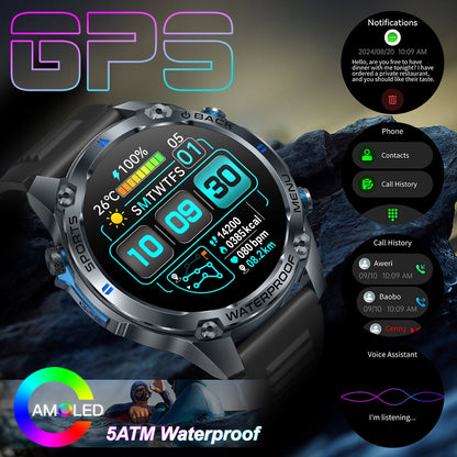 GPS smart watch for all kinds of outdoor sports, ultra-clear AMOLED screen, alloy frame, with compass, barometer, 5ATM High Quality, HD call, information push, health monitoring, 100 sports tracking, compatible with Android a