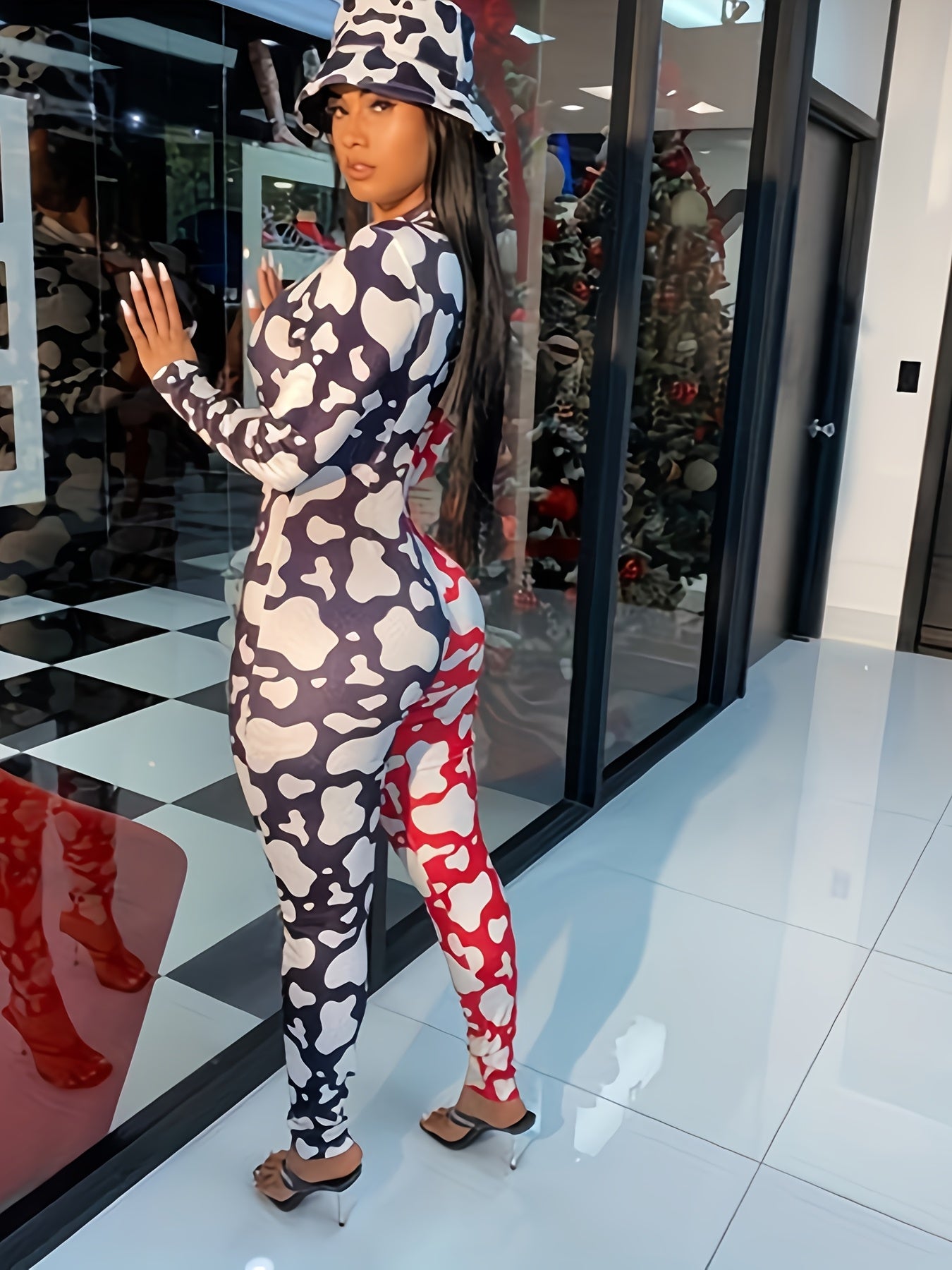 Women'S Camouflage Print Long Sleeve Jumpsuit with V-Neck, Button Detail, and Wide-Leg Pants - Casual All-Season Home & Casual Attire, Jumpsuit for Women, Comfortable Fashion, Stylish Button Detail