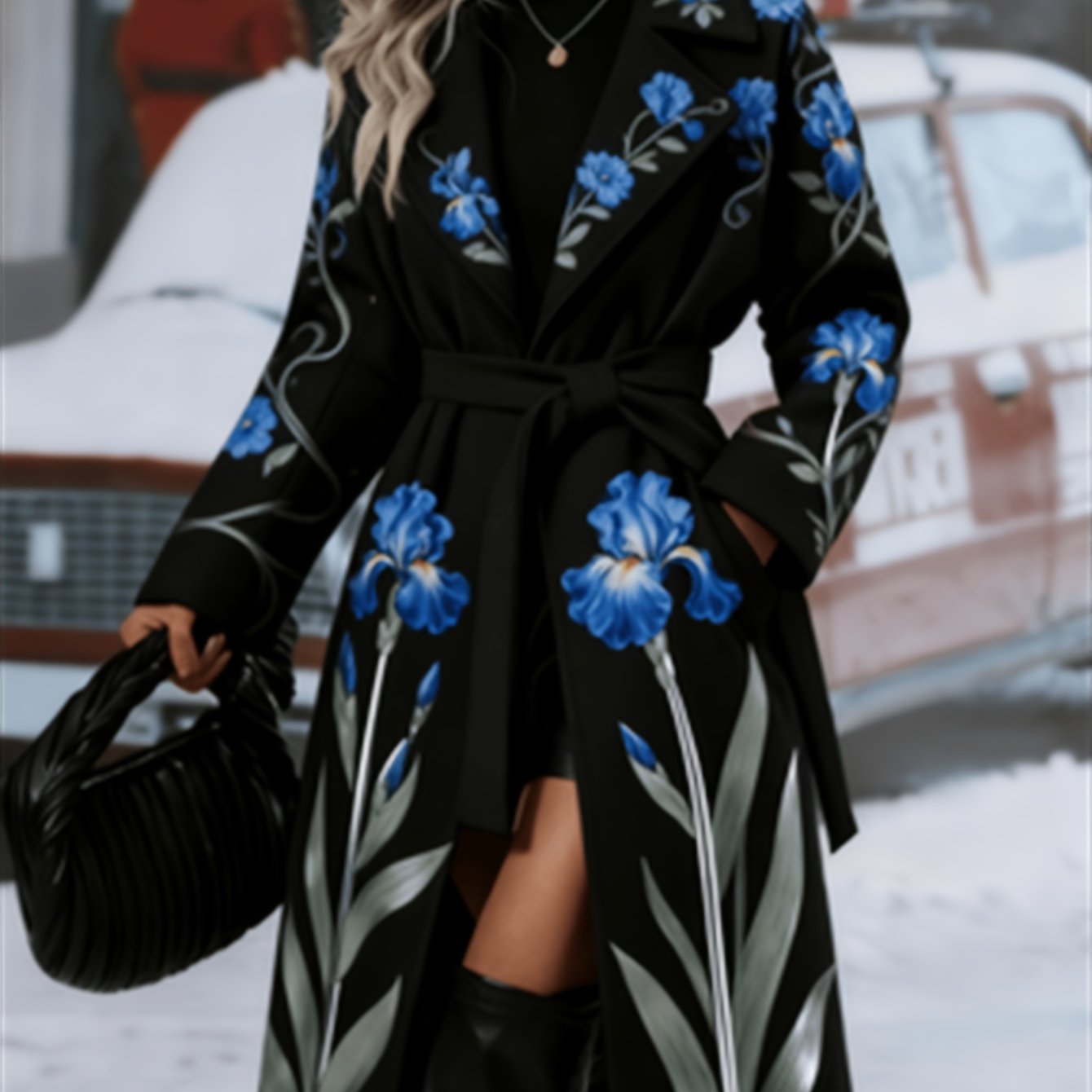 Fashionable And Elegant - Winter New Arrival - Women's Long Trench Coat - Warm And Simple - Double-Breasted Buttons With Belt - Featuring Floral Vine Print