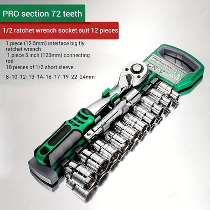 30/22/13-piece Professional Chrome Vanadium Steel Forged 72-tooth Ratchet Wrench And Sleeve Set (including Storage Rack) - Multi-specification, Full Size - Suitable For Automobile Engine, Motorcycle And Bicycle Repair And Mai