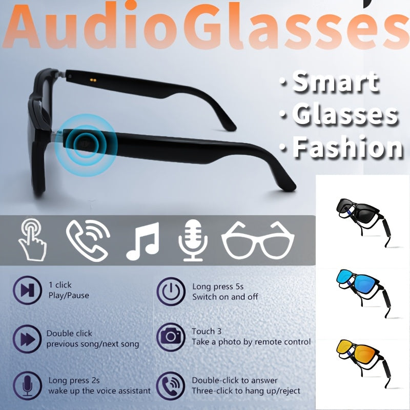 Smart Glasses with Magnetic Frame, 3 Lens Colors, Built-in Microphone, HD Calling, HiFi Music, Touchpad Control, TWS Technology, Compatible with iPhone/ Android, AI Voice Assistant, USB Charging, Non-Waterproof, Ideal for Out