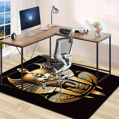 1pc Egyptian Pharaoh Statue Printed Area Mat - 100% Soft Polyester, Anti-Slip, Machine Washable, Rectangle Knit Weave with Vibrant Golden Design for Bedroom, Living Room, or Office Decor, Perfect for Holidays & Home Accents,