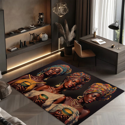 3D Printed Velvet Bohemian Area Mat - Soft, Durable, Machine Washable, Non-Slip, Thick & Comfortable for Living Room, Bedroom, Entryway - 850g/m², Rectangular Shape, Vibrant African-Inspired Design, Rugs for Living Room