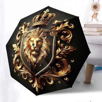 Automatic Open/Close Umbrella with Lion Crown Design - Luxury Black & Golden collapsible umbrella, 8-Rib sturdy frame, Automatic Folding for Travel, Formal Events - Regal Gift for Birthday, Christmas, Special Occasions, Every