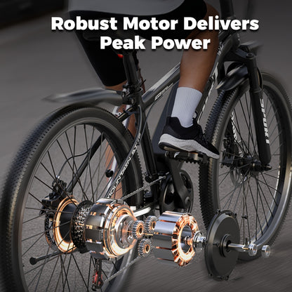 G26 749W/500-750W Peak Motor Electric Bike for Adults - 55-Mile Range 25 MPH Heavy-Duty E-Bike, 26" All-Terrain Tire-like Carbon Wheel, 480Wh Removable Battery, 7-Speed & Front Suspension, White/Black ( Plug) - Ebike for Comm