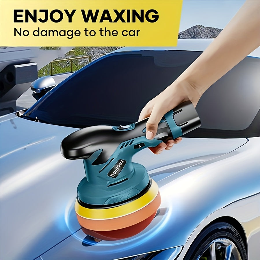 BOURVILL Cordless Car Polisher, Car Polishing Kit, with Battery, 8 Gears, Up to 5000 RPM, 5-inch Grinding Screen Button, for Car Detailing/scratch Removal