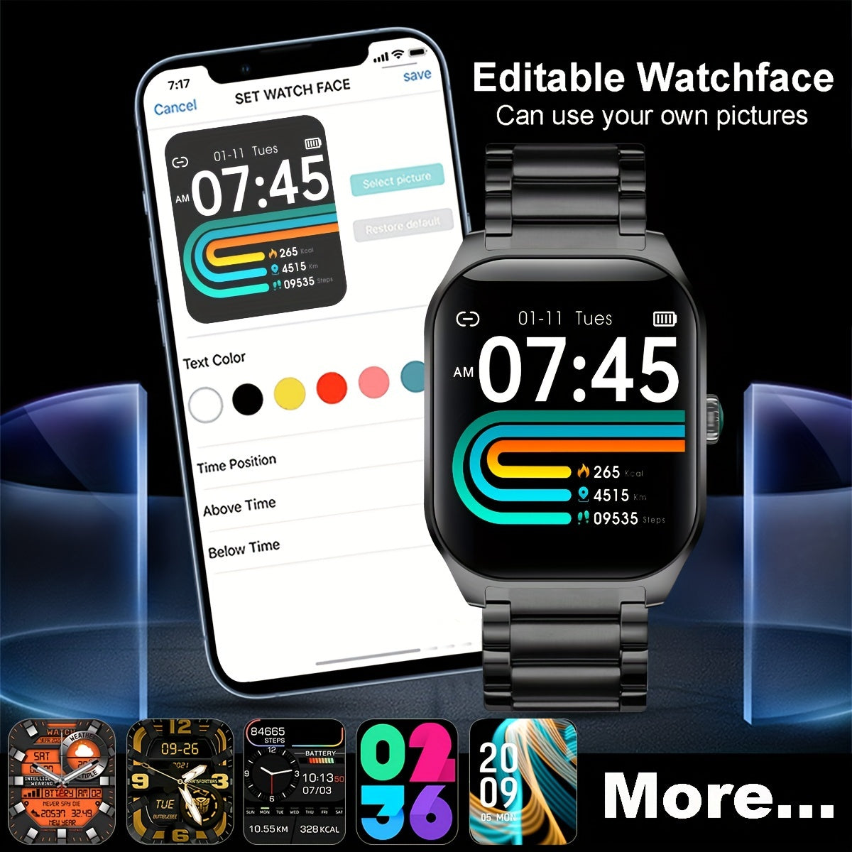 1pc Coiusor Smart Watch for Men & Women - Elegant Golden-Tone Stainless Steel, 2.01" HD Display, Wireless Calls, USB Rechargeable, Wireless 5.2, Sports Modes, Pedometer, Message Notifications, Compatible with iPhone/Android