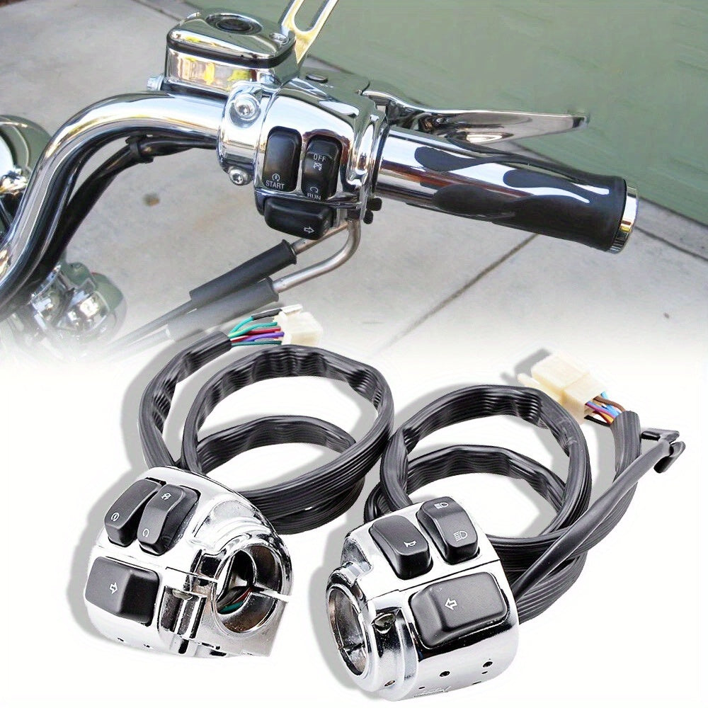 Set of Two Motorcycle Handlebar Switches And Wiring Harness Compatible with Dyna Sportster 883 1200 XL V-Rod Models from 1996 to 2012 - Easy to Install And Enhance (Available in Black / Chrome)