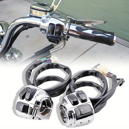 Set of Two Motorcycle Handlebar Switches And Wiring Harness Compatible with Dyna Sportster 883 1200 XL V-Rod Models from 1996 to 2012 - Easy to Install And Enhance (Available in Black / Chrome)