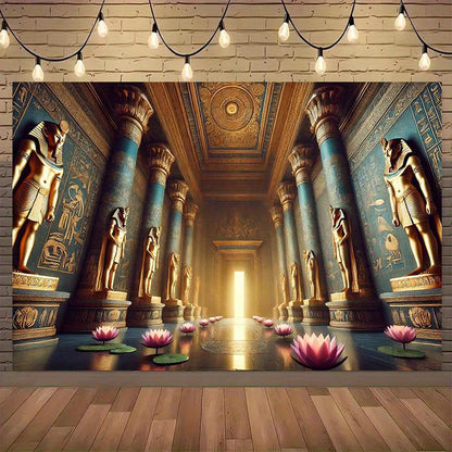 1pc, Ancient Egyptian Golden Hall, Polyester 71*91inch Party Banner, No Power Required, Easy to Hang Background Cloth, Suitable for Living Room, Bedroom, Office, Outdoor Durable Wall Hanging, Yard Decoration, Holiday Decorati