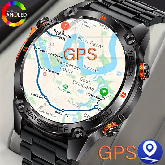 COIUSOR 1.46-inch GPS Smart Watch with Wireless Calls, Compass, Altitude, Air Pressure, Swimming, 5ATM High Quality, GPS L1+L5 Dual-Frequency Positioning, 3D Dly Video Watch Face, for IOS and Android mobile phones, for Men &